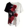 Retro Rose Print Round Neck Short Sleeved T-shirt for Women Breathable Polyester Stretch Comfortable for Everyday