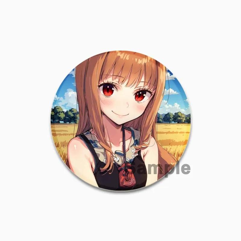 32/44/58mm 58mm Kurafuto Rorensu Horo Badge Cute Anime Wolf Brooches Handmade Platic Lapel Pin for Clothes Hat Backpack Jewelry Accessories