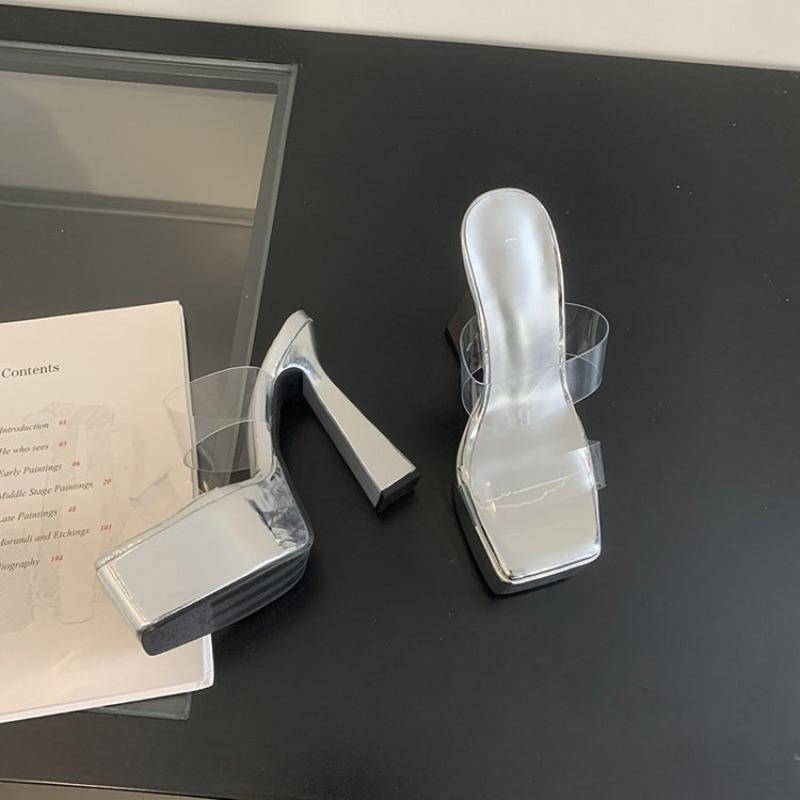 Fashion Summer Shoes for Women 2025 New Transparent PVC Sandals Outdoor Slippers Waterproof Platform Slide High Heels