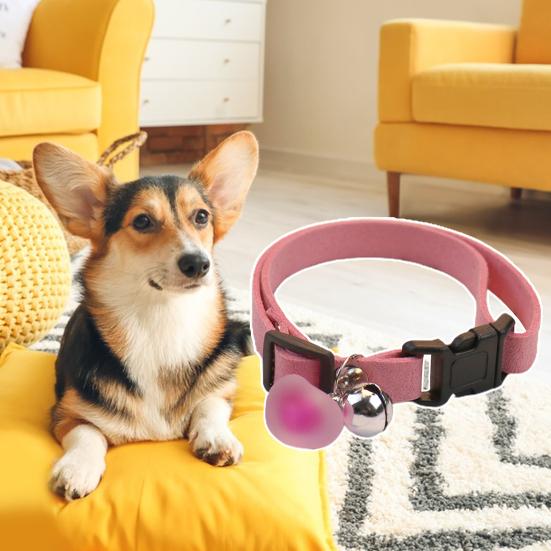 Cat Dog Collar Anti-pull Heart Bell Pendant Adjustable One Size Anti-break Neck