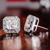 Square Cut Halo Stud Earrings for Women Sparkly Geometric Earrings Elegant Classic Daily and Party Jewelry