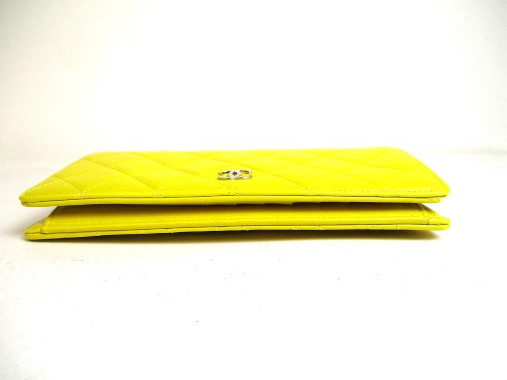 Authentic CHANEL Yellow Lamb Leather Flap Long Wallet Purse #a368   Refurbished