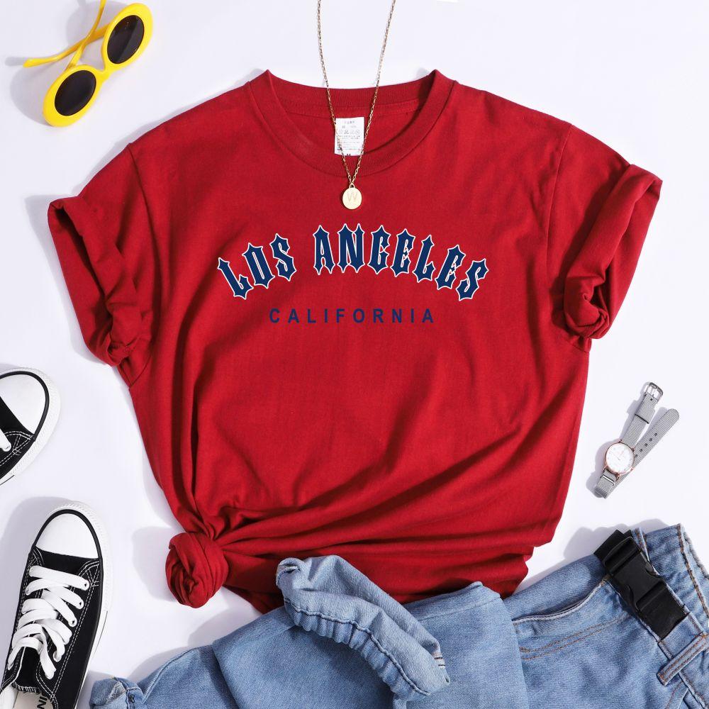 Los Angeles California Letter Printing Womens T-Shirts Summer Casual Comfortable Short Sleeve Street Loose Crewneck Clothes