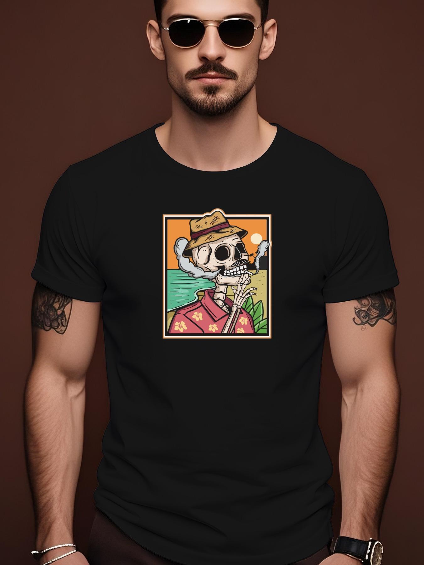 Black Casual Short Sleeve Tshirt with Skeleton Playing Gu... XXXXL