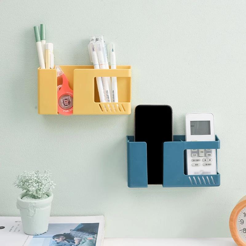 1PC Wall-Mounted Remote Control Storage Box Rack Non-Punching for TV Air Conditioning Mobile Phone Charging Organizer Cup Holders 5