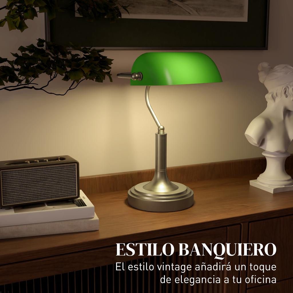 Banker Schreibtischlampe E27 mit verstellbarem Schirm Kippschalter für Home Office Bibliothek Grün
