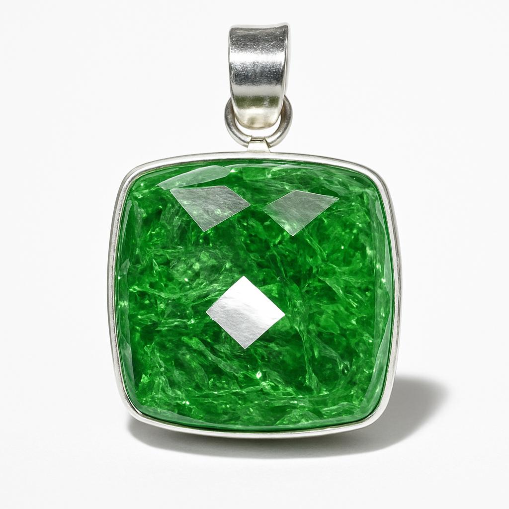 

42 Ct CERTIFIED Green Emerald 925 Sterling Silver Natural Cushion Cut Pendant AI-105-NS 26.6 mm Approx.