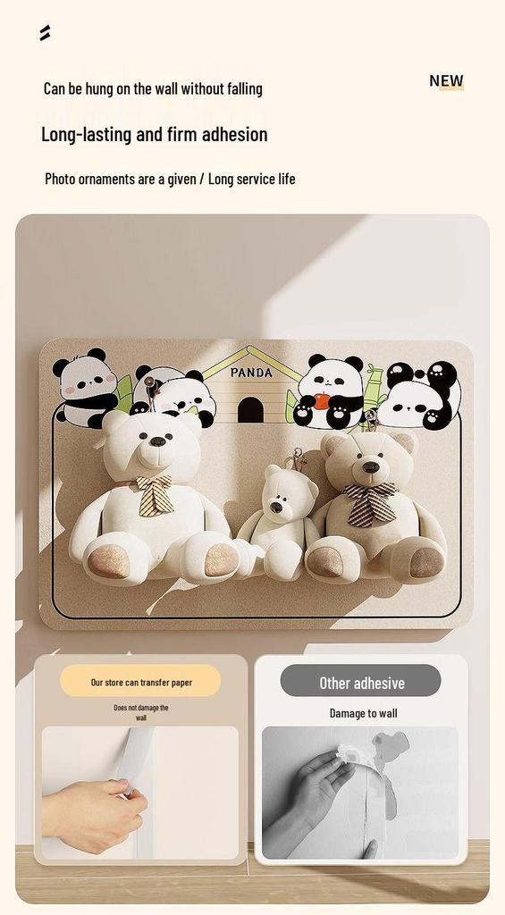 Panda Felt Board - No-Punch Cartoon Wall Sticker for DIY Photo & Message Display