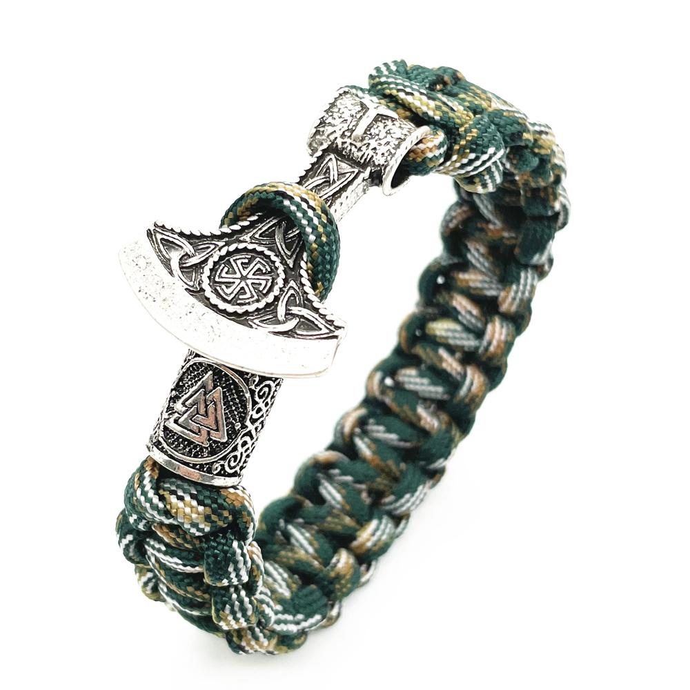Slavic Perun Axe Charm Kolovrat Amulet Viking Runes Beads Mens Vikingos Bracelet Jewelry
