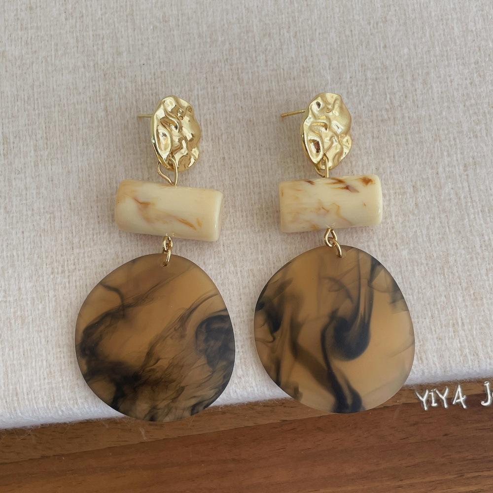 Retro Geometric Large Drop Earrings Women Acrylic Circular Dyeing Dangle Earrings Exquisite Party Banquet Fashion Jewelry Gifts