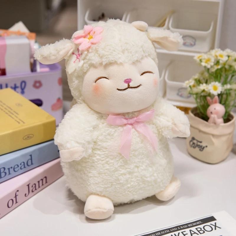 Süßes Weißes Schaf Lamm Hält Tulpenblume Weiches Stofftier Kuschelpuppe Plüschtier Kind Mädchen Geburtstag Weihnachtsgeschenk