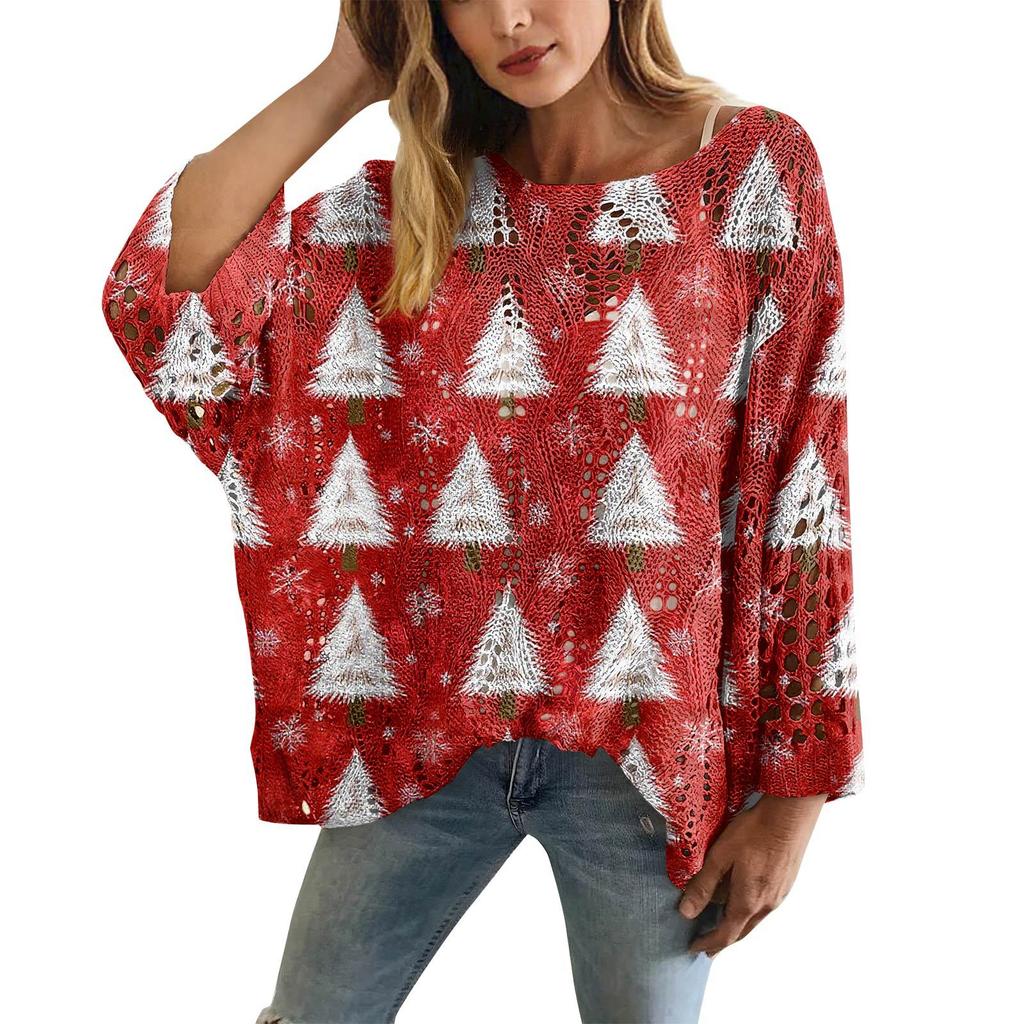 XY-LK01-Pullover hollow blouse 3D printed sweater spring and summer new