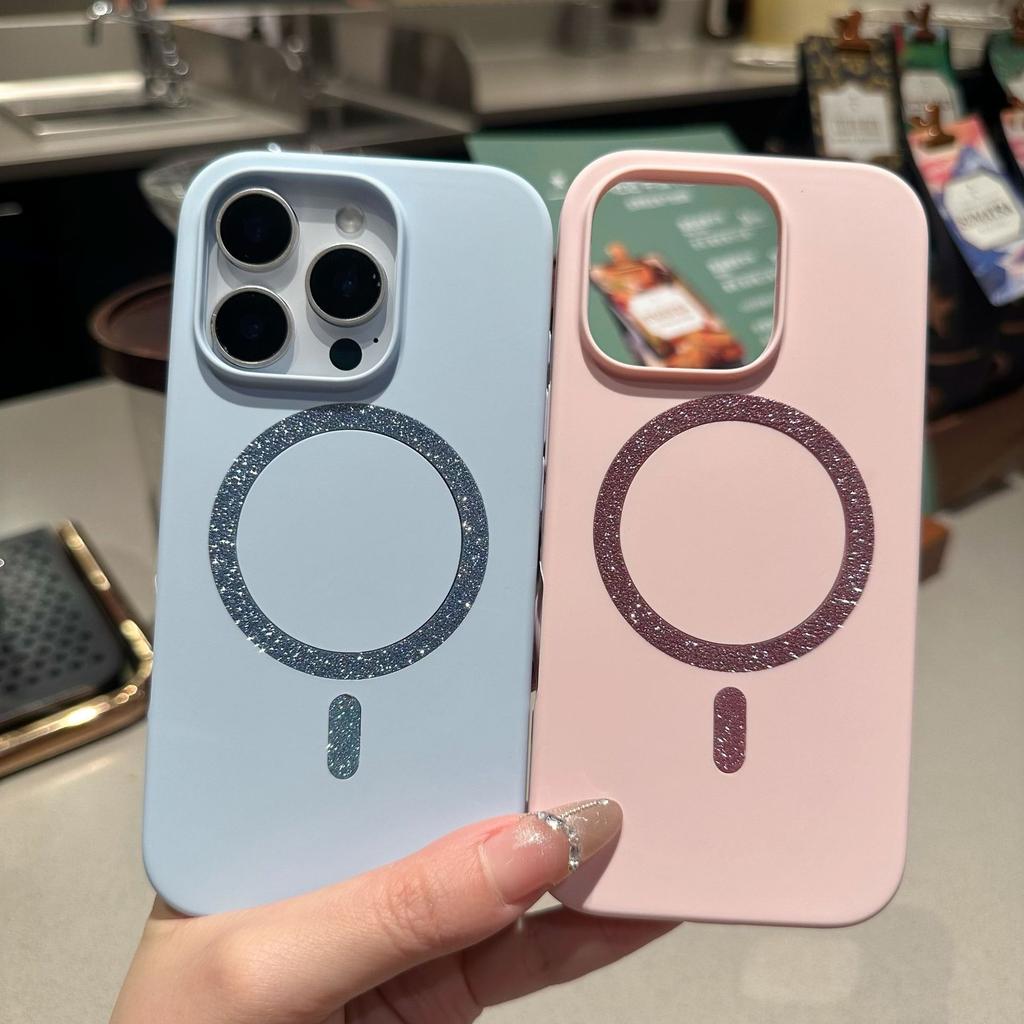 Large Hole Glitter Liquid Silicone Magnetic Mobile Phone Case Is Suitable for Apple 17PROMAX Trend 14 Skin Feeling 15 Girly Style