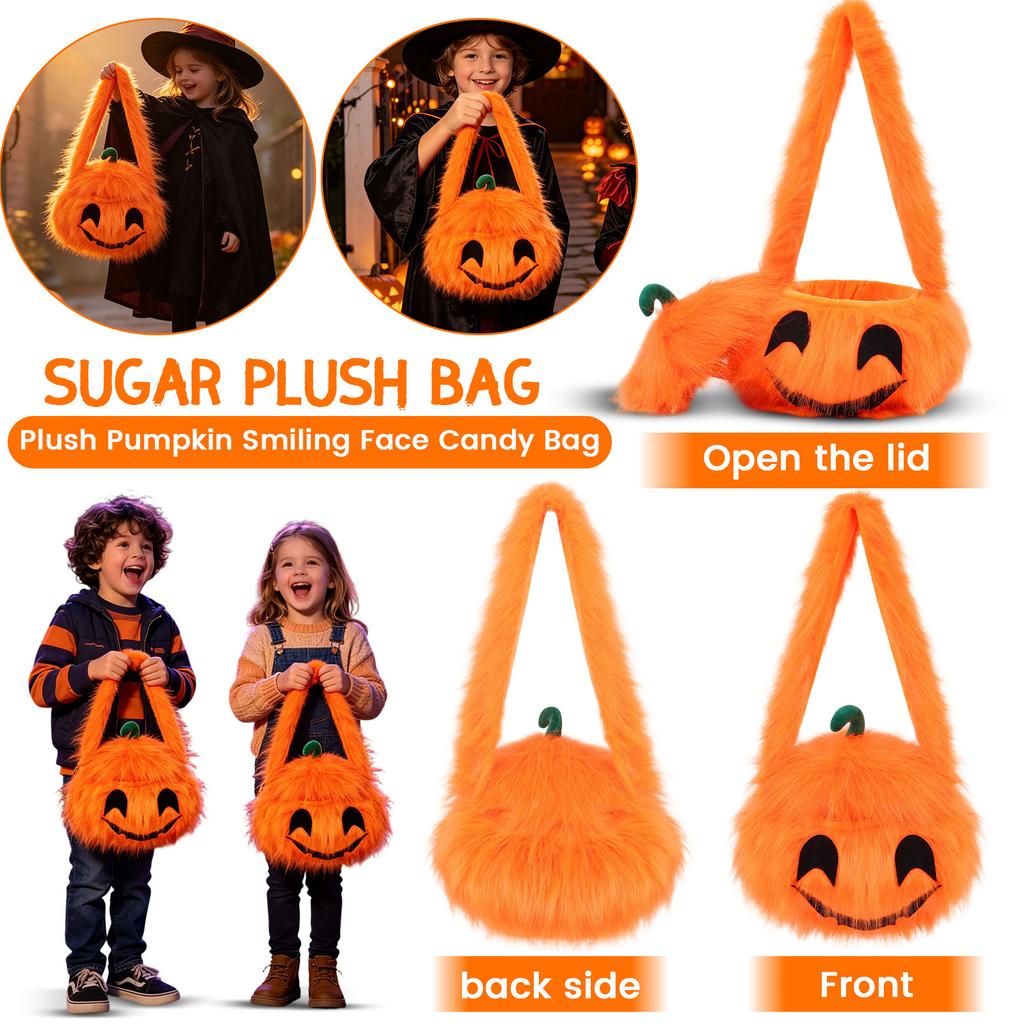 Halloween Pumpkin or Candy Bag with Handle for Party Favors and Decorations