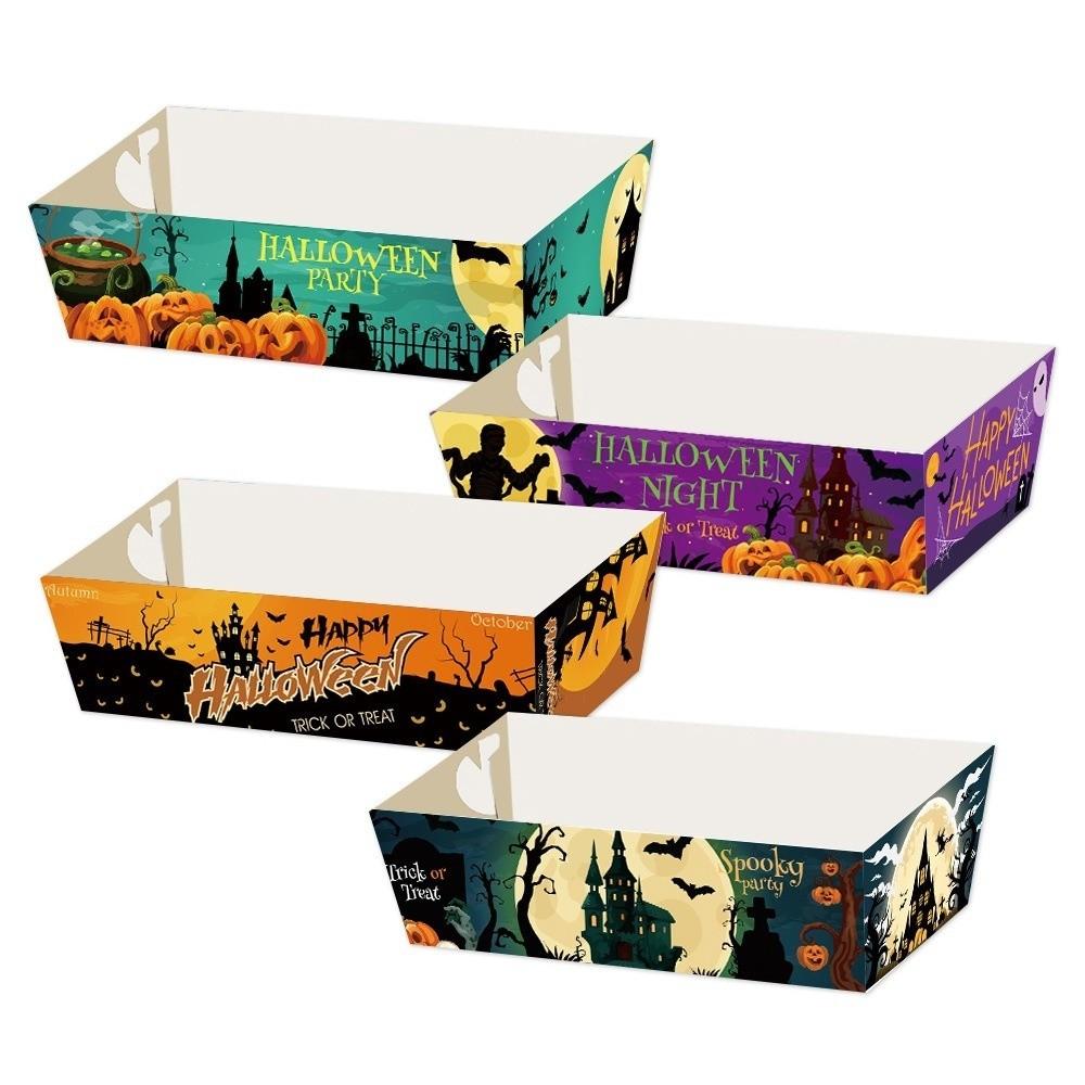 12pcs Pumpkin Halloween Party Tray Rectangular Snack Paper Boxes Cookie Tray  Halloween Party