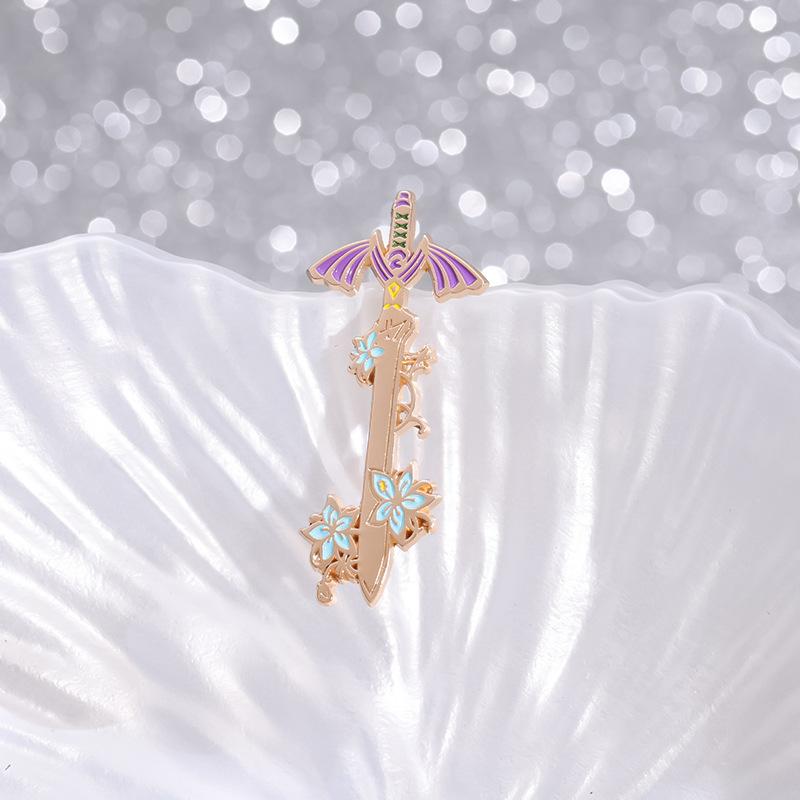 Alloy Gold Stylish Cartoon Flower And Sword Brooch Versatile Fashion Accessory For Everyone