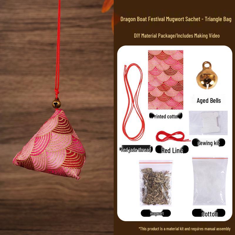 Dragon Boat Festival DIY Mugwort Mosquito Repellent Sachet Kit - Triangular Zongzi Pendant Gift
