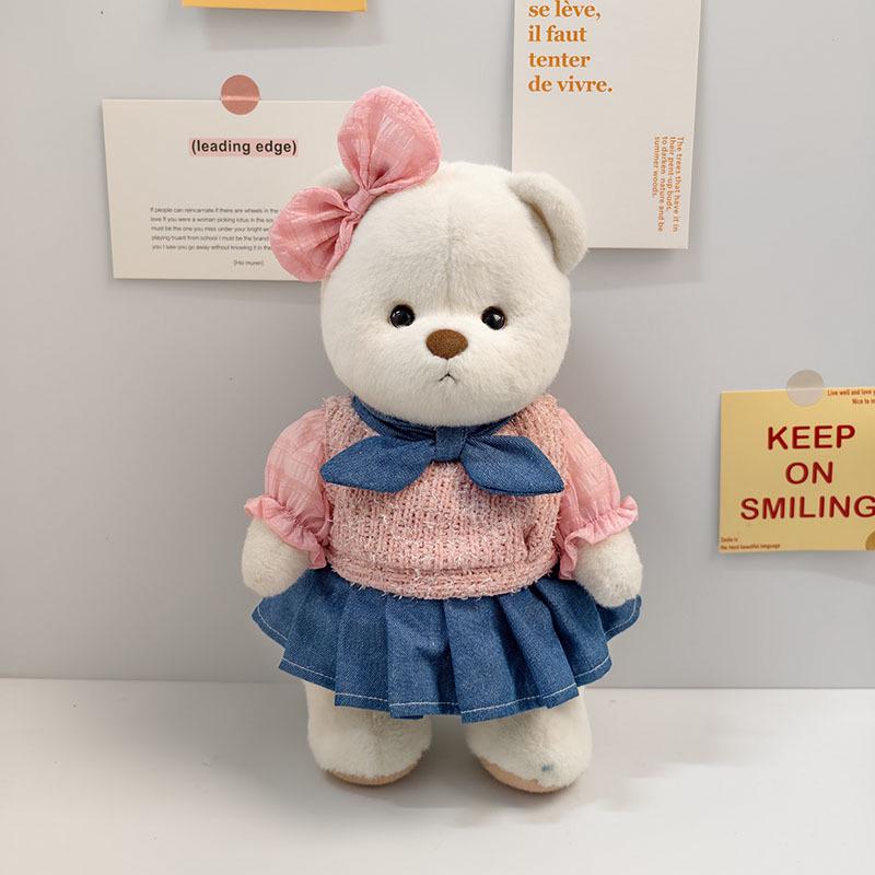 Medium Bear Outfit - Blue Pink Striped Carrot Overalls Set