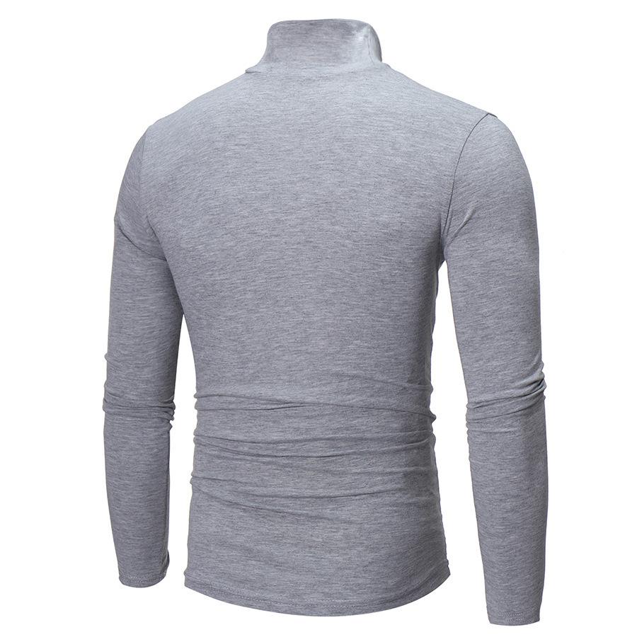 Herr Slim Fit Mock Neck Långärmad T-shirt - Plusstorlek, Enfärgad, Höst/Vinterstil