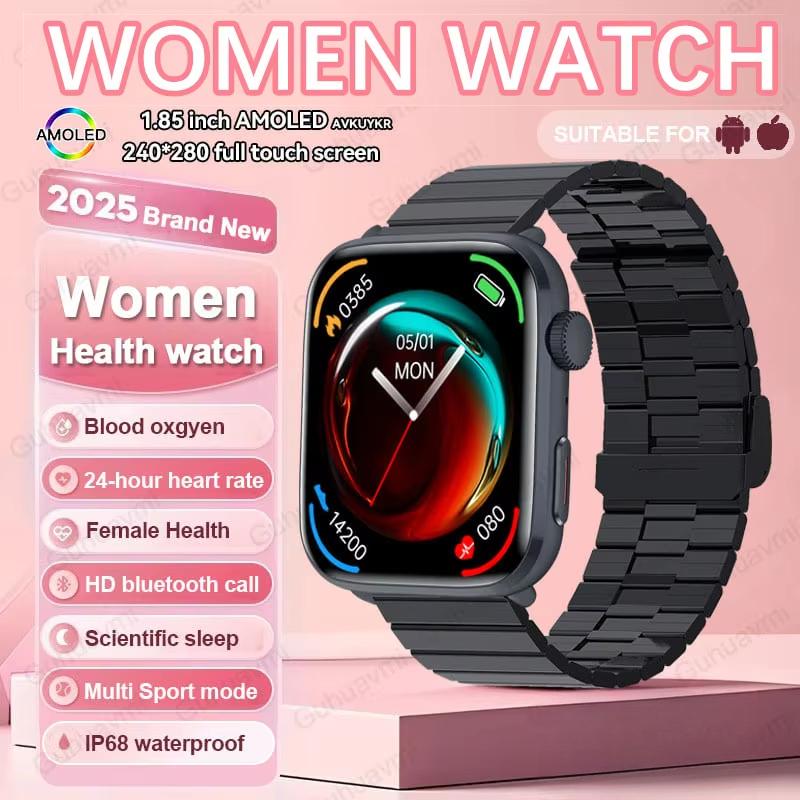 2025 New NFC Smat Watch Women 1.85-inch Blood Pressure Heart Rate Bluetooth Call Female Health Smarwatches Ladies for IOS Android