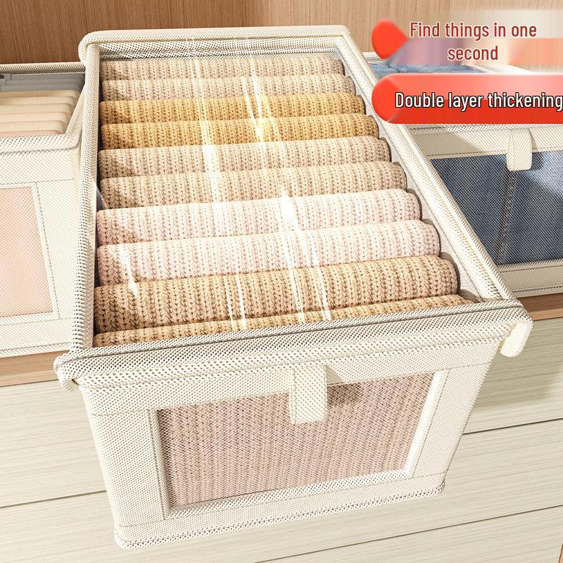 Oxford Cloth Windowed Storage Box with Lid - Large Size Organizing Solution for Clothes
