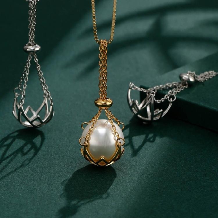 10-12mm Round Pearls Pendant Cage DIY Necklace Charm Holder Empty Support Tray
