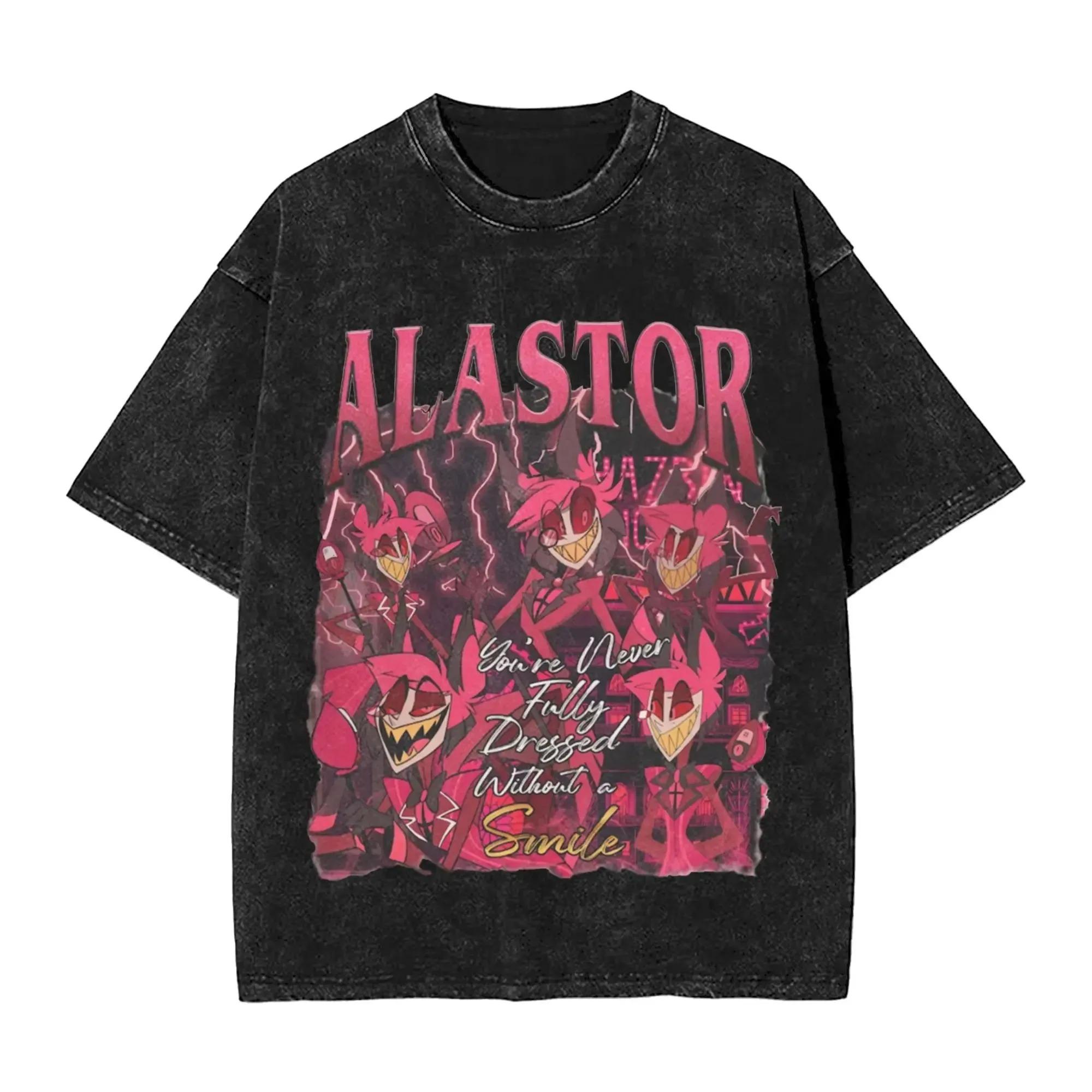 Hazbin Hotel Alastor Themed TShirt  Character Collage  Signature Line Typographic Apparel for Animation Fans Tshirts S разноцветный