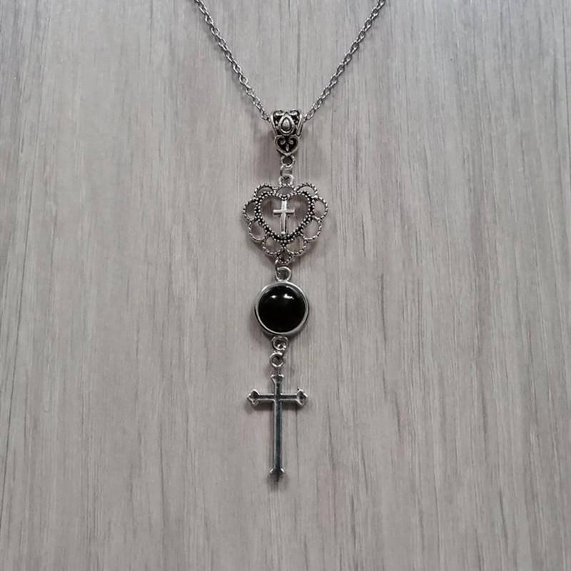 Cross Necklace Pendant With Heart Shape And Malachite For Fashion Ol Women And Men