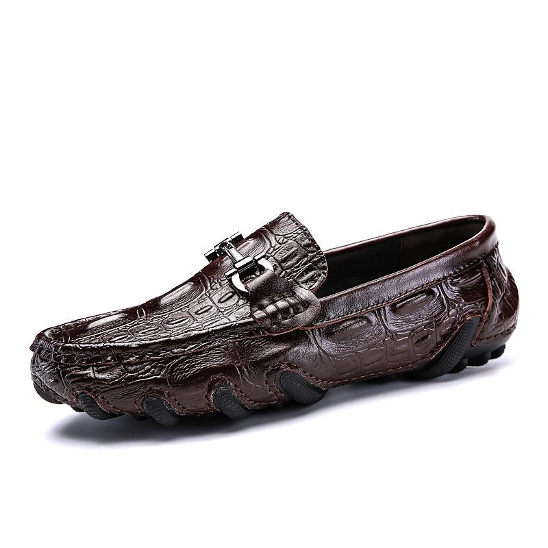 Men's Spring Alligator Pattern Leather Slip-On Shoes - Casual, Trendy, Soft Sole Driving & Work Shoes