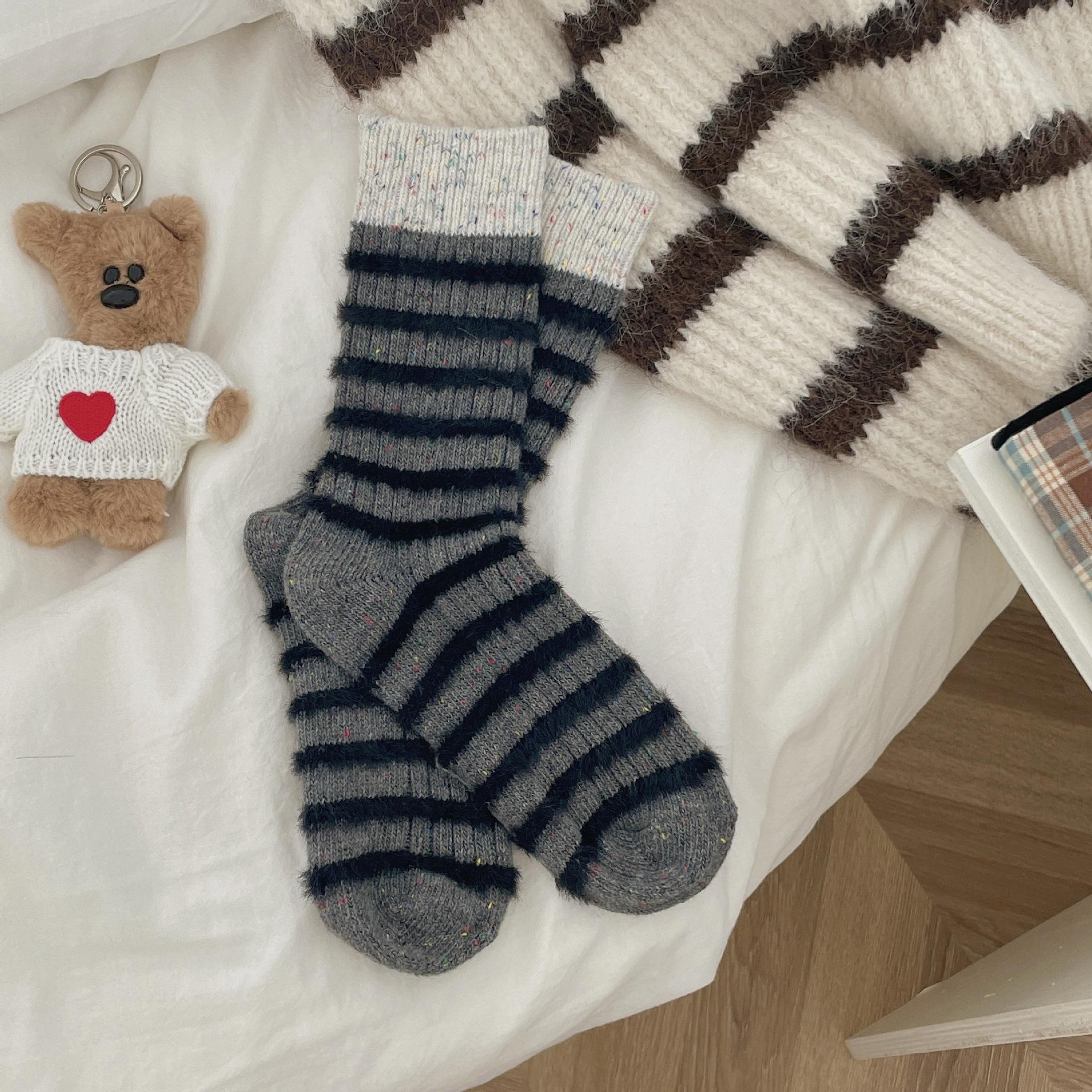 Mink Wool Dot Yarn Thick Thread Socks Women Thick And Warm Korean Contrast Socks In The Middle Socks Stacked Socks One size fits all