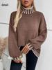 Women Oversized Turtleneck Sweater Loose Lantern Sleeve Ribbed Knit Pullover Casual Long Sleeve Top for Fall Fashion