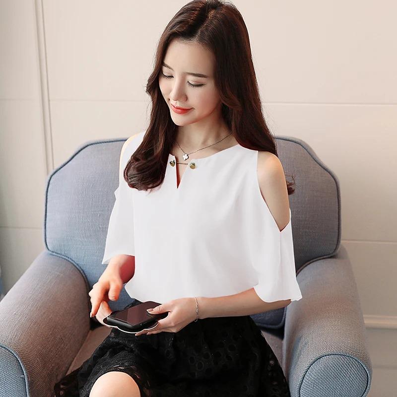 Sommermode Hohl Kurzarmblusen Damen Einfarbig V-Ausschnitt Elegant Locker Geschnittene Hemden Damenbekleidung Lässig Slim Fit Damenoberteile D616