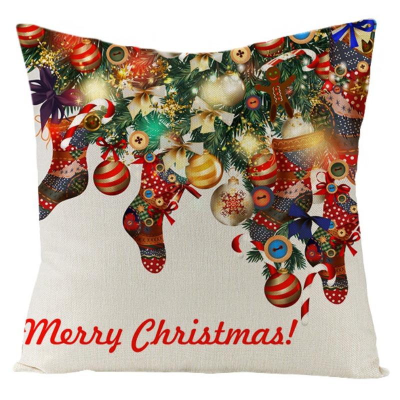 New Christmas Snowman Christmas Tree Linen Pillow Cover Festive Home Sofa Pillow Cover