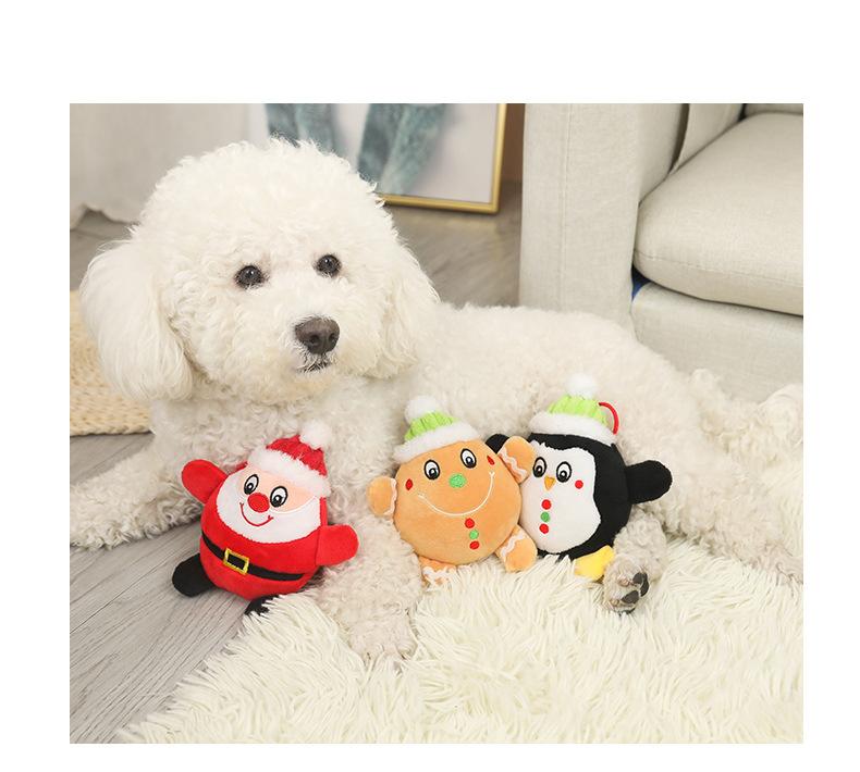 Christmas Dog Toys Cartoon Cat Interactive Bite Resistant PP Called Doll Santa Claus Penguin Pet Plush Voice Grinding Doll Toys