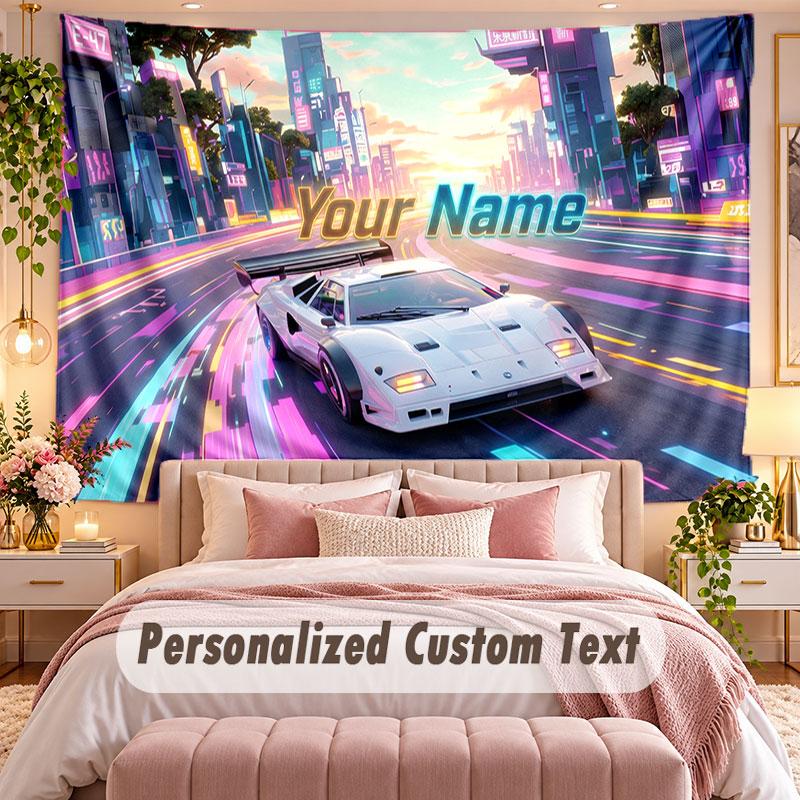 Car Racing (95) Theme Wall Tapestry Customized With Name Text Personalized Hanging Tapestry For Bedroom Living Room Decor