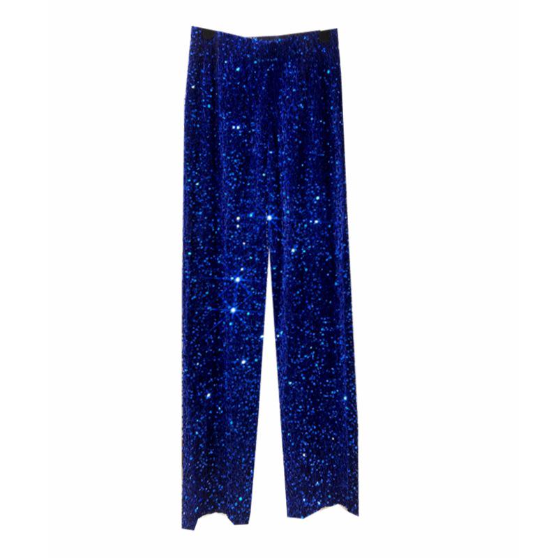 Women's Korean Velvet Sequined Wide-Leg Pants: Slim-Fit, Floor-Length, Shiny Drape Casual Wear for Autumn and Winter