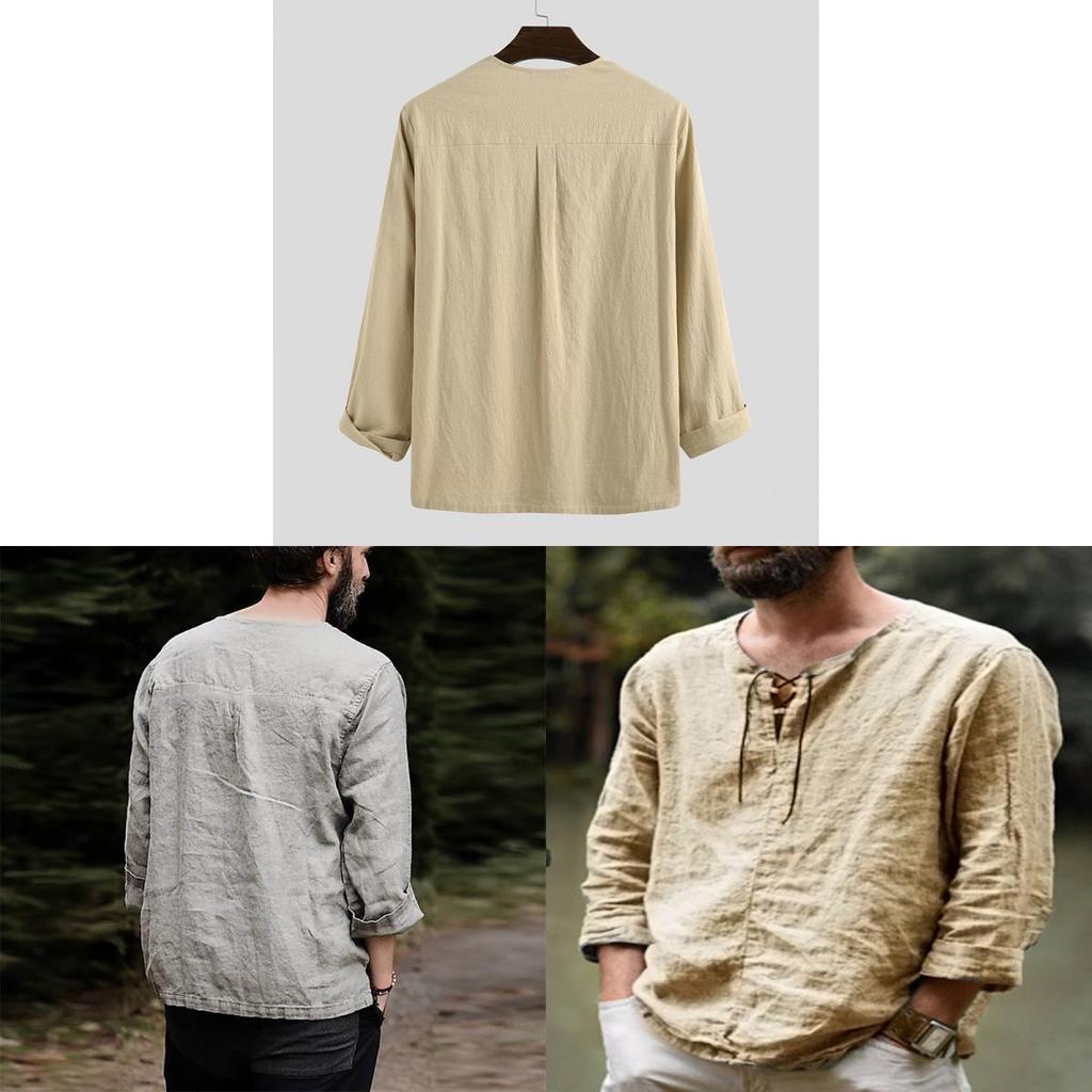 Lässiges Herren-Langarmhemd aus Baumwollmischung mit Kordelzug für Herbst und Frühling