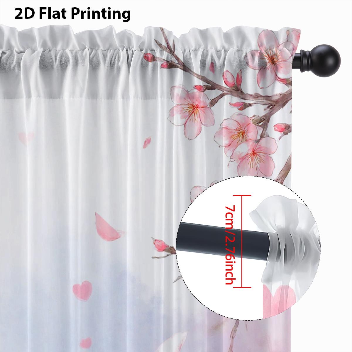 

Sheer Curtain with Cherry Blossom & Pink Heart Print – Romantic Spring Window Sheer Drape for Living Room Bedroom Decor 100*130 HOOK 1pcs