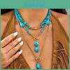 Bohemian Turquoise Geometric Pendant Necklace With Gold Chain For Women Summer 2025