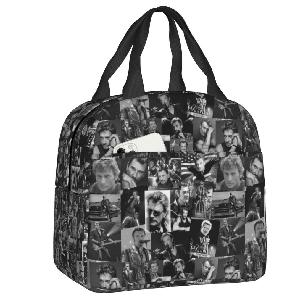 Sac à déjeuner isotherme personnalisé Johnny Hallyday Chanteur de Rock Français pour Pique-nique en Plein Air Réutilisable Glacière Thermique Boîte Bento Femmes Enfants