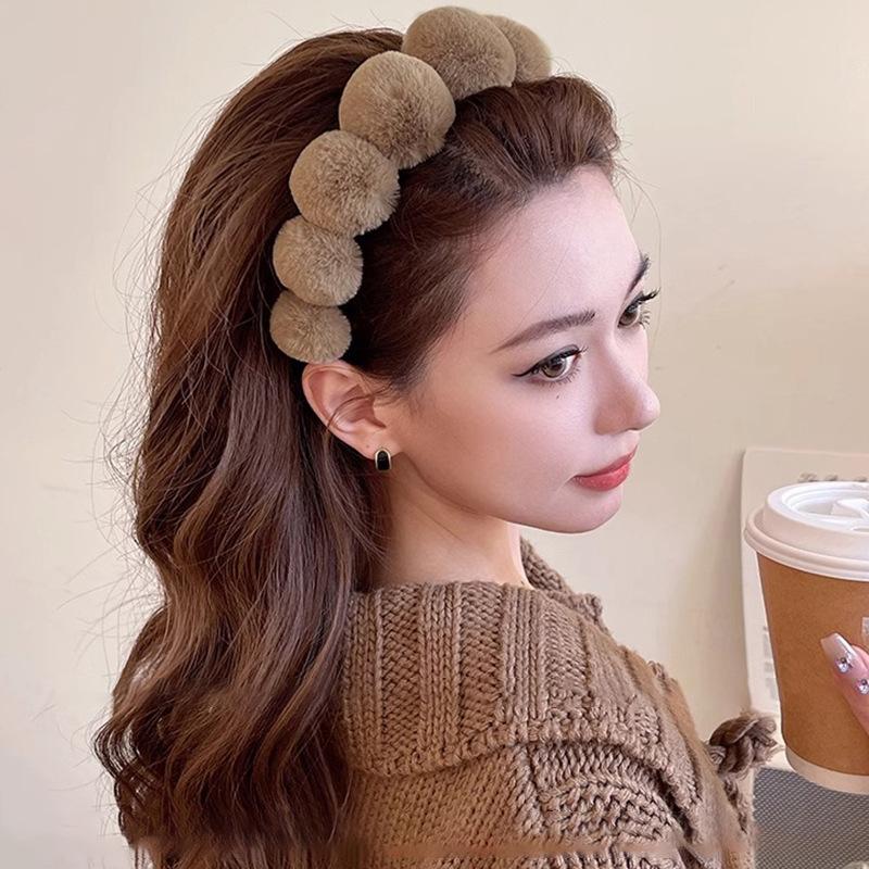 Winter Rabbit Fur Headbands for Women Girls Elegant Faux Furry Headband High Forehead Headband Wide Hair Bands Hair Accessories
