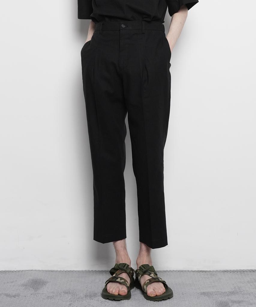 THE-ABON Men'S Summer Bio-Washed Linen Cropped Pants Black