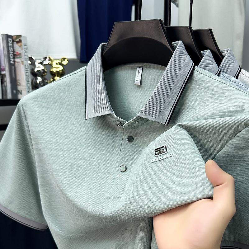 Summer Lapel Collar Short Sleeve Polo Casual Commute Breathable Summer Versatile Middle-Aged & Young Men s Top M