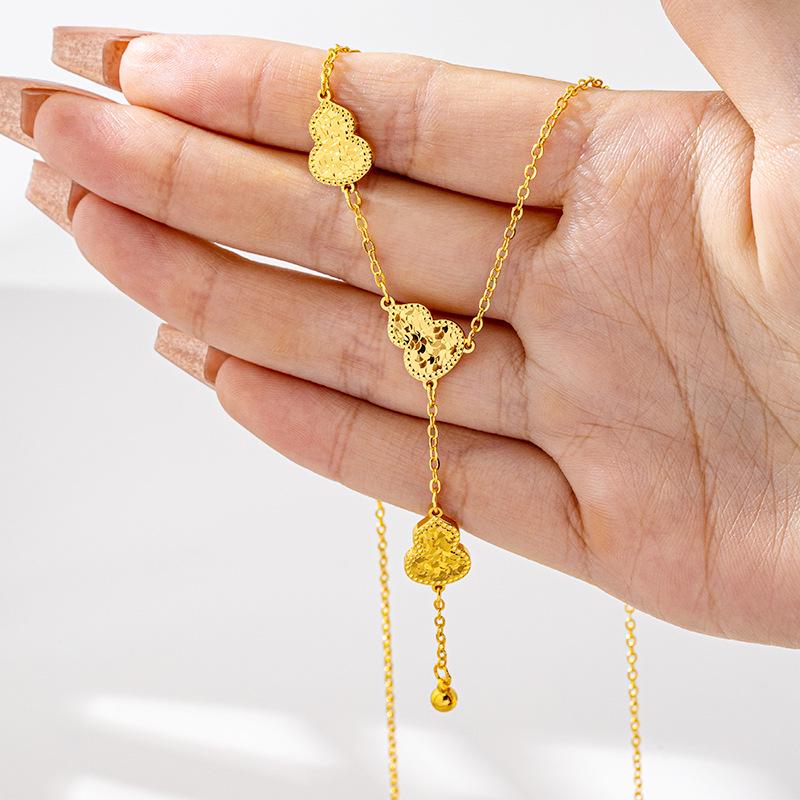 Vietnamese Sand Gold Bracelet & Crushed Ice Gourd Tassel Necklace Set - Ethnic Style Women's High-End Imitation Gold Jewelry