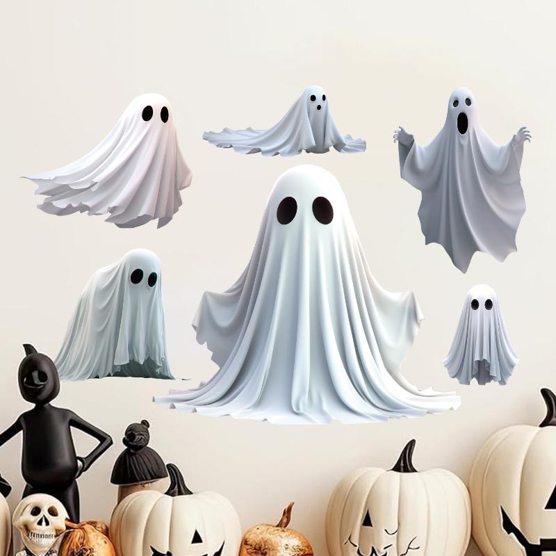 Halloween White Ghost Window Sticker Horror Themed Party Decoration Glass Electrostatic Sticker Festival Supplies Party Stickers