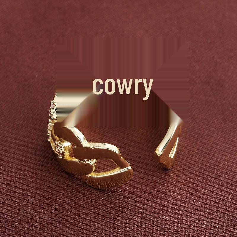 Elegant Open Adjustable Zircon Pinky Ring: Luxurious Full Diamond Chain Design In High-End Copper