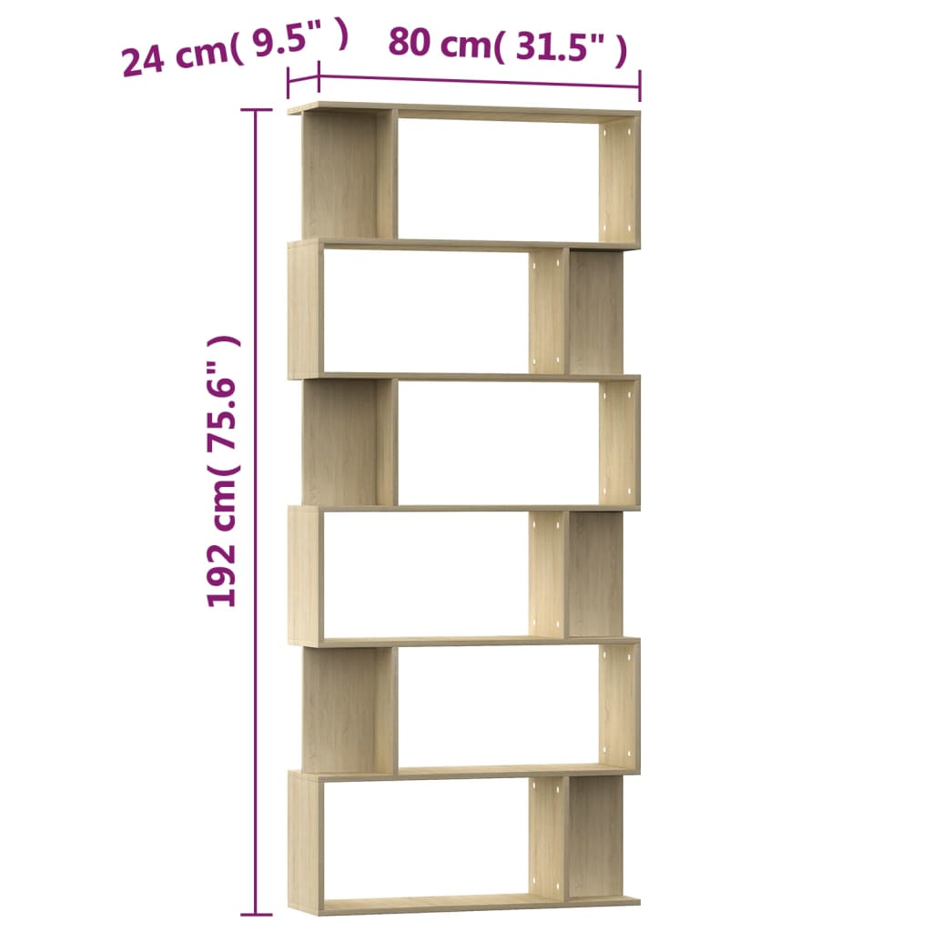 Bookshelf Room Divider Sonoma Oak 80 x 24 x 192 cm Engineered Wood