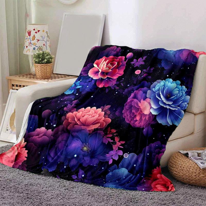 1pc Flower Printing Lightweight Flannel Blanket, Comfortable and Warm Blanket, for Camping Sofa Bed and Couch Office, Suitable for Gift Blank