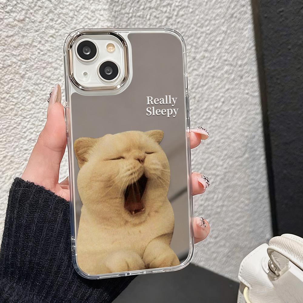 Cute Kitten Pattern With Mirror Phone Case For IPhone 17 Pro Max 16 13 11 15 14 12 Air 16 17 15 Fashion Protective Funda Cover