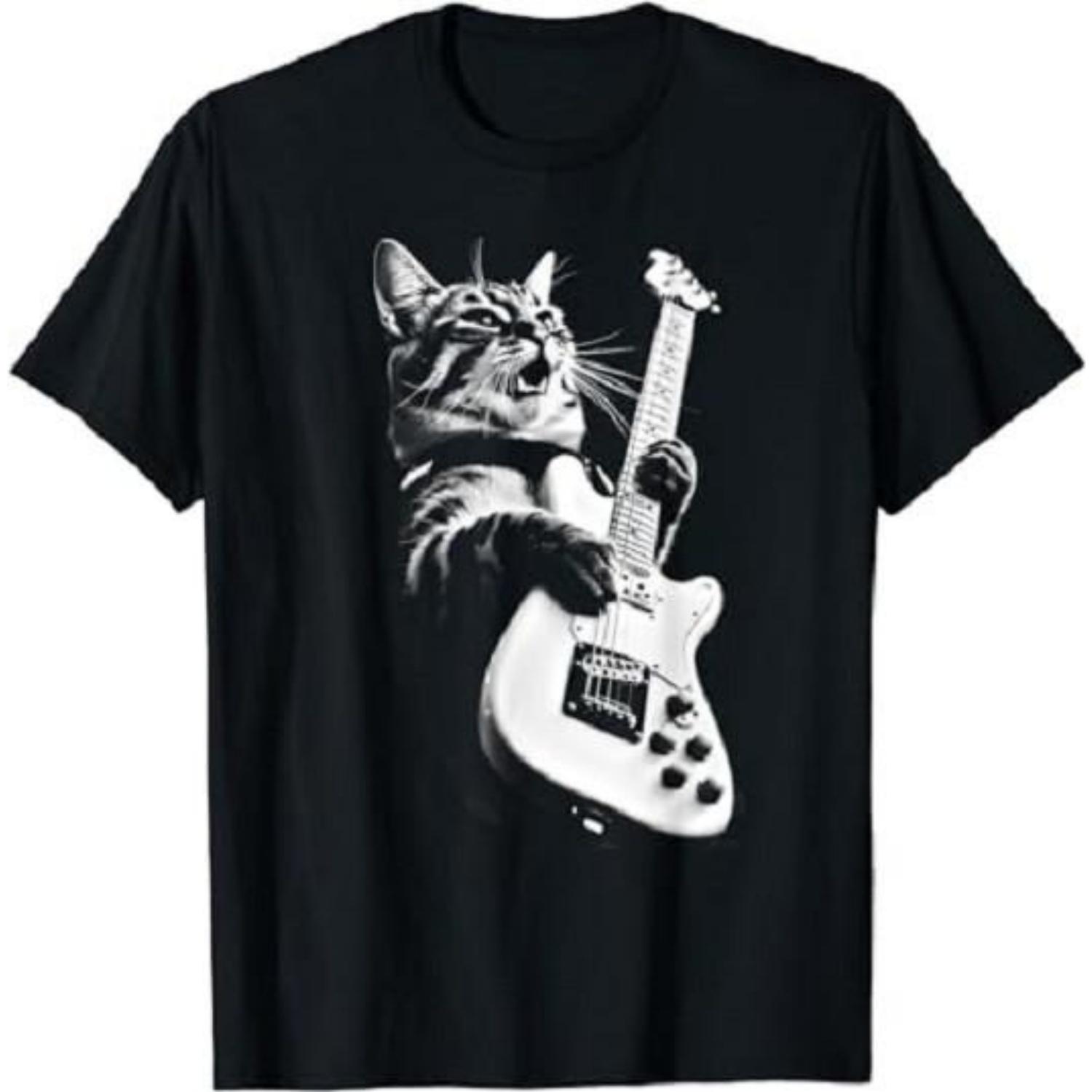 

Rock Cat Playing Guitar - Funny Guitar Cat T-Shirt - Vintage T Shirt Unisex T-Shirt S чёрный